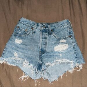 Trendy Light Blue Distressed Jean Shorts